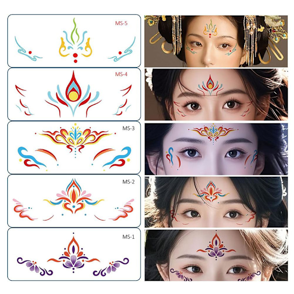 Ögonbrynsstickers för flickor, festivalframträdanden, Hanfu-panna C SET  5pcs