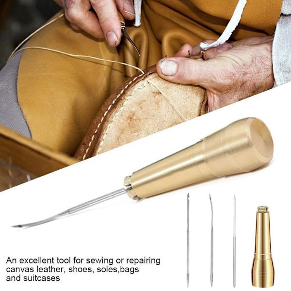 Läder Sömnad Syl Nål med Handtag 3 Nålar Sömnad Syl Handsömmare Hot N5