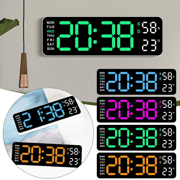 Med kalenderdatum Temperatur LED Stor Display USB Digital Väggklocka R9 White shell orange lamp 1pcs