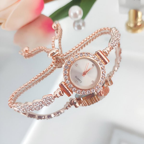 Ny Trendig Rund Damklocka med Justerbart Armband Rose Golden Pink