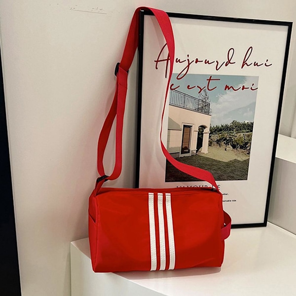 Nylon Kontrasterande Crossbody Kapacitet Kudde Väska, Rese Fitness Axelväska M3J9 Red One size