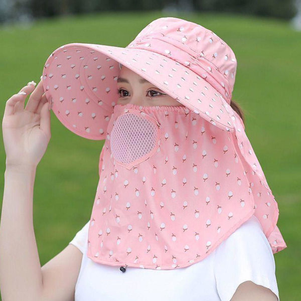 Ansiktsskydd Teplockningshatt Fullt Ansikte Solskydd Hatt Sommar PinkA 1pcs