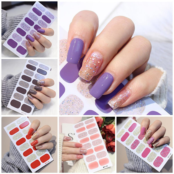 Glitterpulver Nagelsticker färggradient hopp vattentät finge LT-129 16pcs