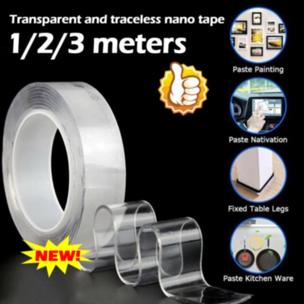 Dubbelhäftande Klar Tejp i Flera Storlekar DIY Hantverk Lim Kök-Badrum TransparentH 1mm*3cm*2m