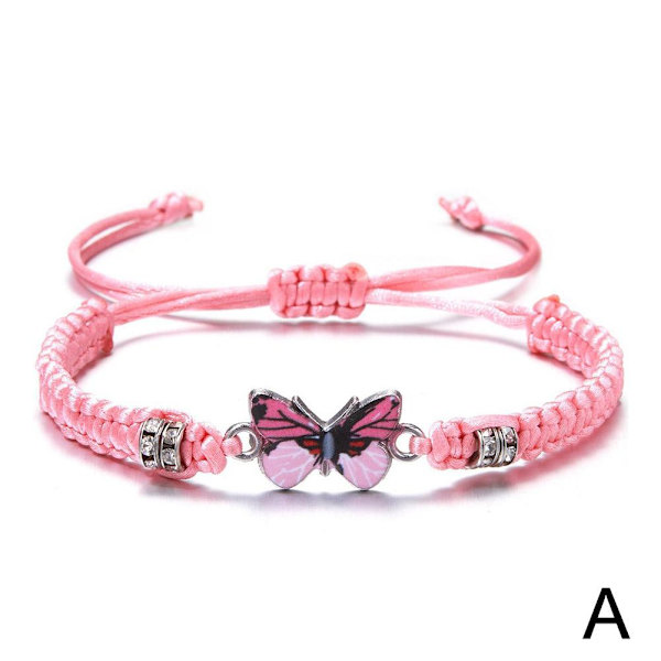 Enkelt flätat snöre armband för kvinnor blå fjäril justerbar flickpresent C0 Black One size