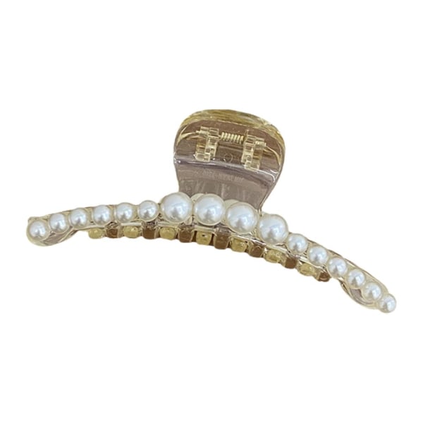 Kvinnor Big Pearl Hair Claw Clip Crab Clamp Large Metal Hairgrip H white2 Medium