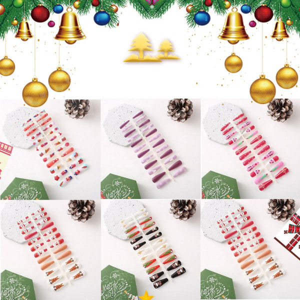 24st jul falska naglar Snowflake Nail Art Design Christmas T S21 24pcs