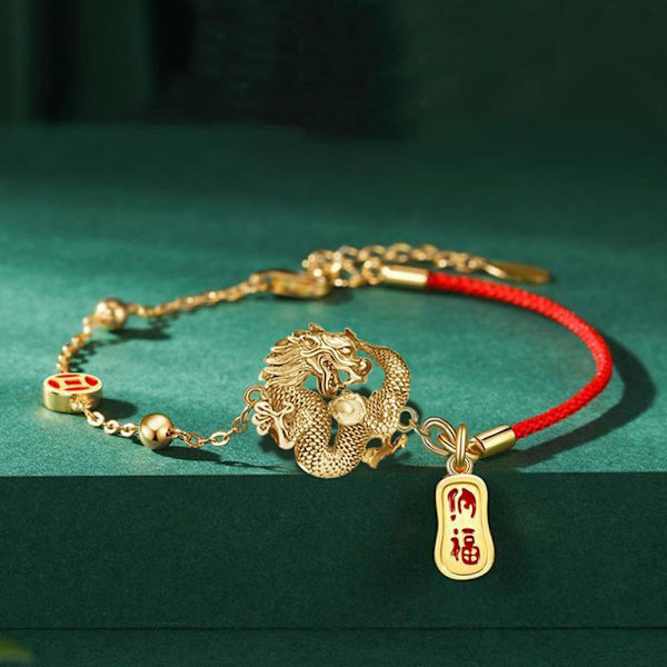 Lycko Rött Rep Drakarmband Handgjort Armband Lyckosmycken Julklapp / Propitious Dragon One size