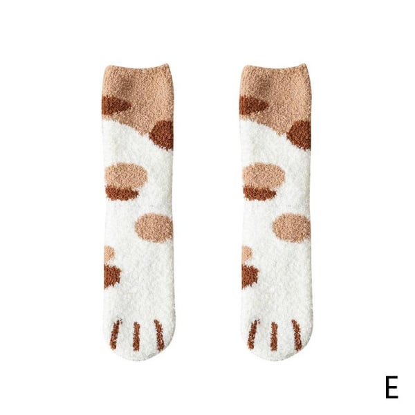 6 par Cat Paw Socks-Corals Fleece strumpor/Super Soft Plysch Slippe Coffee point One-size 6pcs
