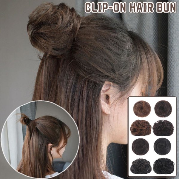 Kvinnor Flickor Chignon syntetiskt hår Bun Clip On Hårstycke Extens dark brown L