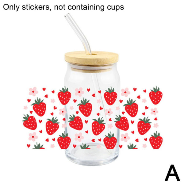 Frukt UV DTF Cool Personifiera överföringsdekaler för glasomslag C Strawberry 1pc