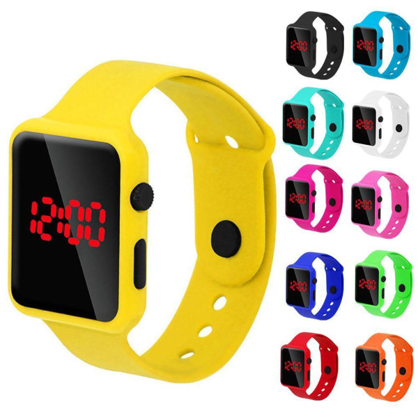 Mode fyrkantig LED digital watch Unisex silikon armband handled Yellow One size