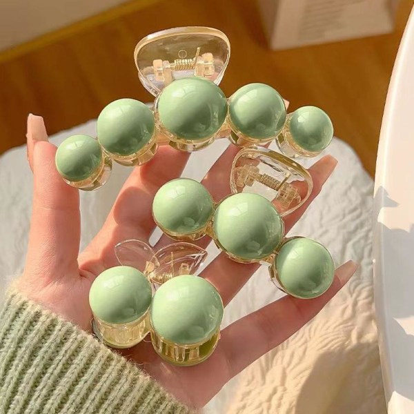 Koreansk Elegant Big Pearls Hair Claw For Women Back Hair Hold Too green small