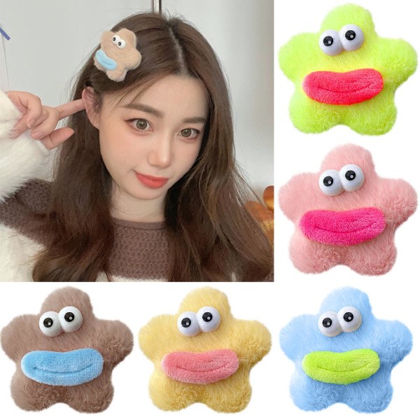 Creative Ugly Plush Star Hair Clip Cute Plush Star Hairpin Girl' brown ONE-SIZE