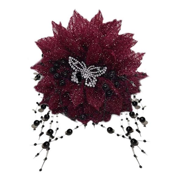 Svarta fjäder tofs blomma hårklämmor för kvinnor och flickor Elegant håraccessoar O3R6 Red 13cm