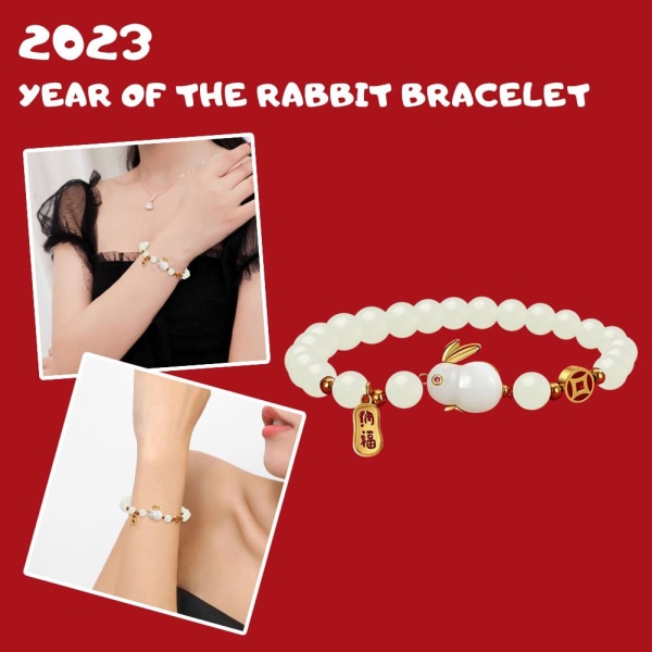 2023 Year of the Rabbit Armband, Stretch Armband i kinesisk stil NecklaceA  One-size 4dd6 | NecklaceA One-size | Fyndiq