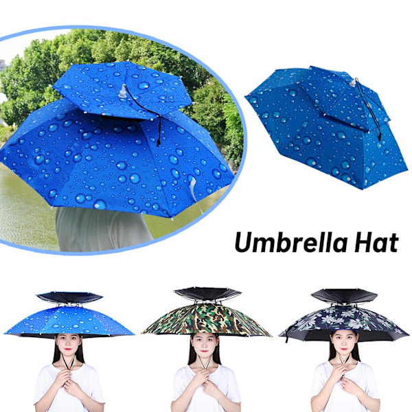 Paraplyhatt Hopfällbar Justerbar Sol Regn Keps UPF 50+ UV-skydd Camo double-deck