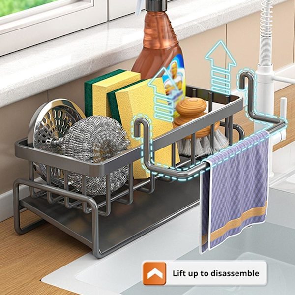 Diskställ för köksvask, korg, avloppsställ, disktrasehållare, organizer UK UKS Gray 1pcs
