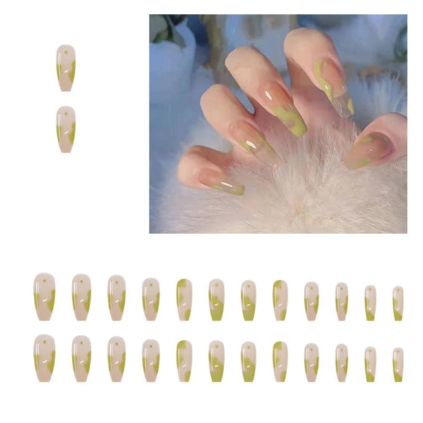 Fake Nails Set With Lime French Finger Nail Art False 24 st A269 one-size