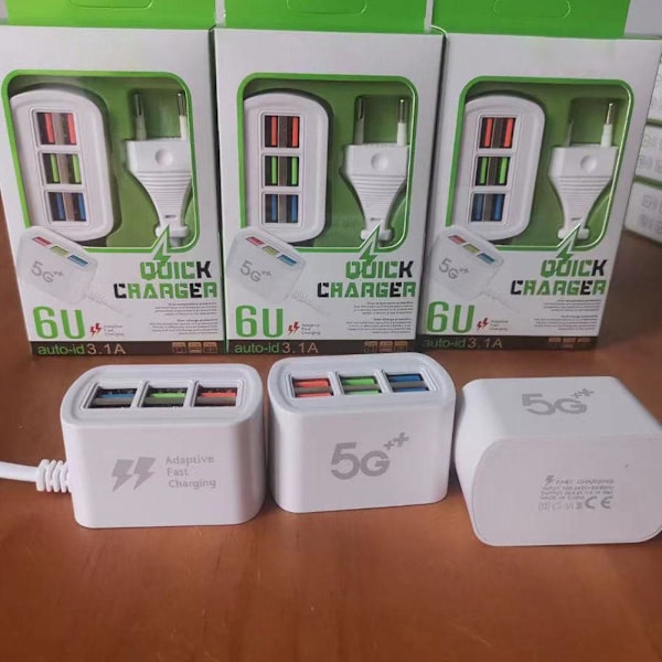 Universal USB-laddare för smartphone, 6 USB-portar, flera portar, laddningsstation