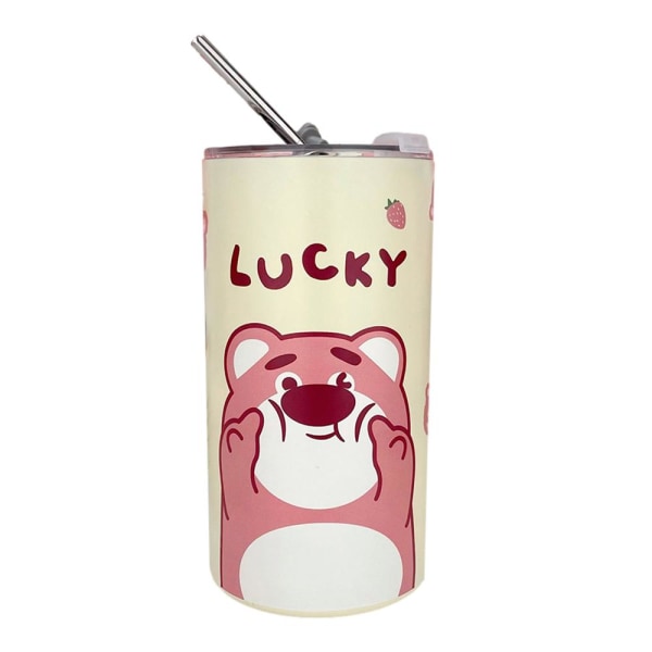 600ML tecknad Strawberry Bear Straw Cup Rostfritt stål Vakuum C Lucky 600ml