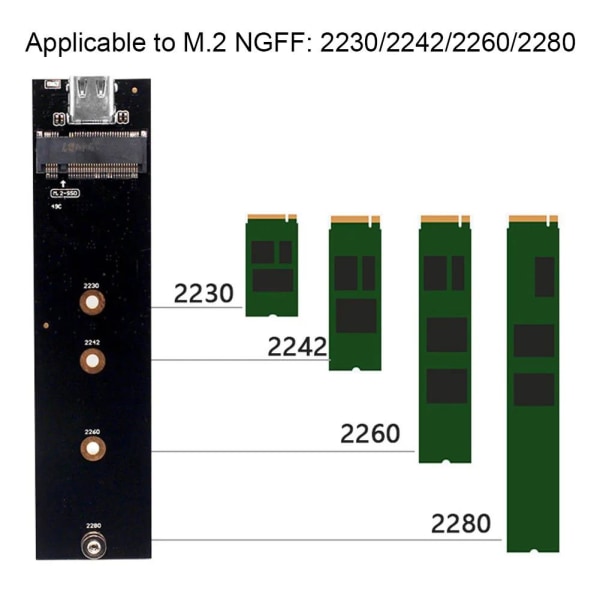 M.2 till USB 3.1 Typ C omvandlarkort SATA/NVME för 2230 2240 22 9210B NVME/NGFF
