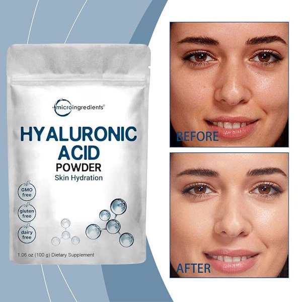 Hyaluronsyra Pulver från Microingredients för Återfuktning av Huden - 30 Gram