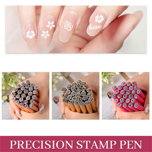 26-delad DIY-nagelkonststämpelpenna-set, konstpunkteringsverktygssats för pink01 26pcs