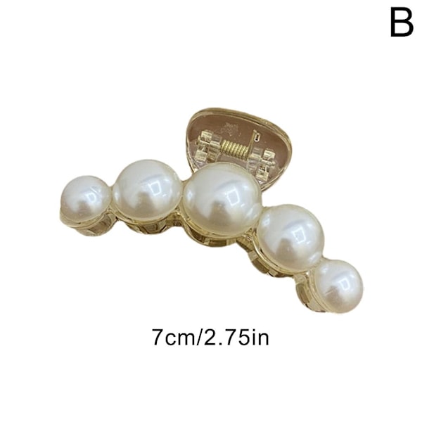 Kvinnor Big Pearl Hair Claw Clip Crab Clamp Large Metal Hairgrip H white2 Medium