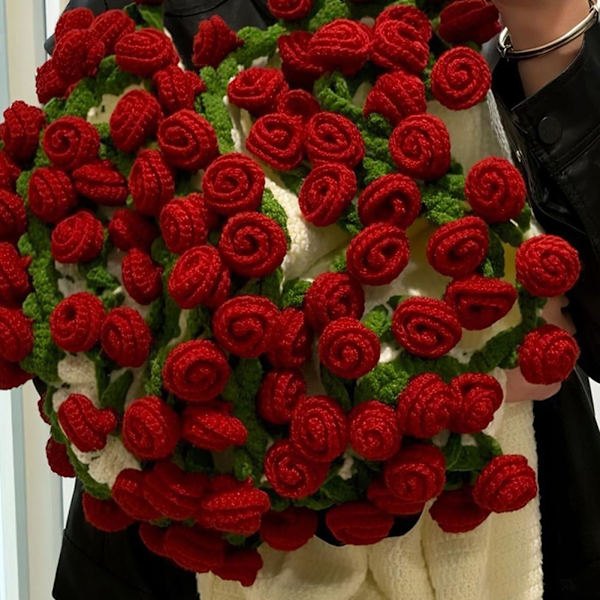 Handgjord virkad blomsterbukett filt stickad I6U4 bomull E5G8