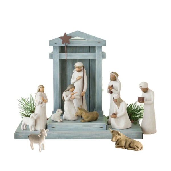 Willow Tree Nativity Set, skulpterade handmålade Nativity figurer multicolorB B