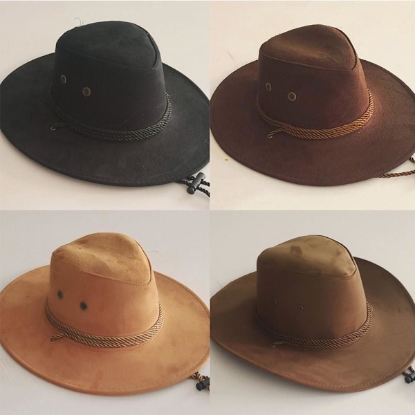 Hjortskin Sammet Hatt Herr Stor Fjäder Fjäder Dun Western Rop brown 58-60cm