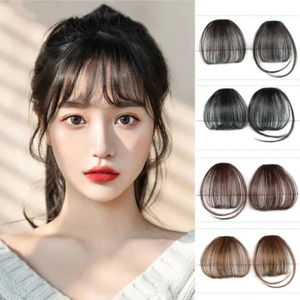 Kvinnor Thin Air Fringe Bangs False Fake Hair Extension Clip on Fr black brown Without sideburns