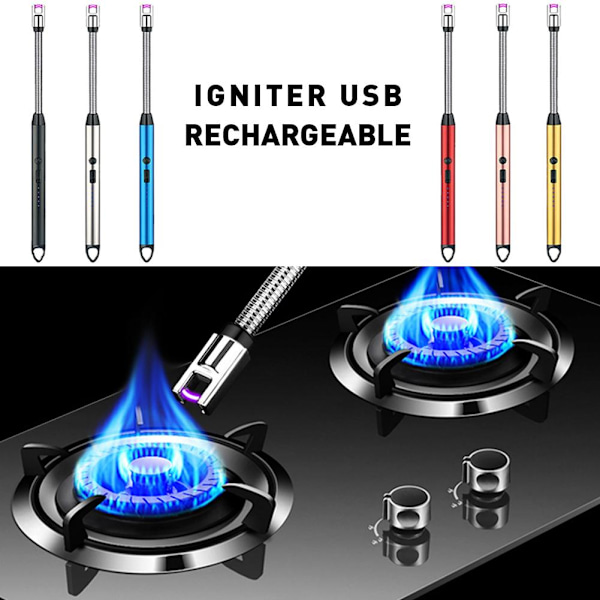 360° LED Elektrisk Bågegrill Tändare USB Vindtät Flammlös Plasma black One-size