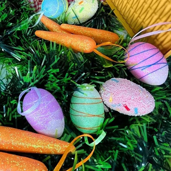 18-pack Påskägg Morot Hängande Ornament, Färgglada Skum Påsk