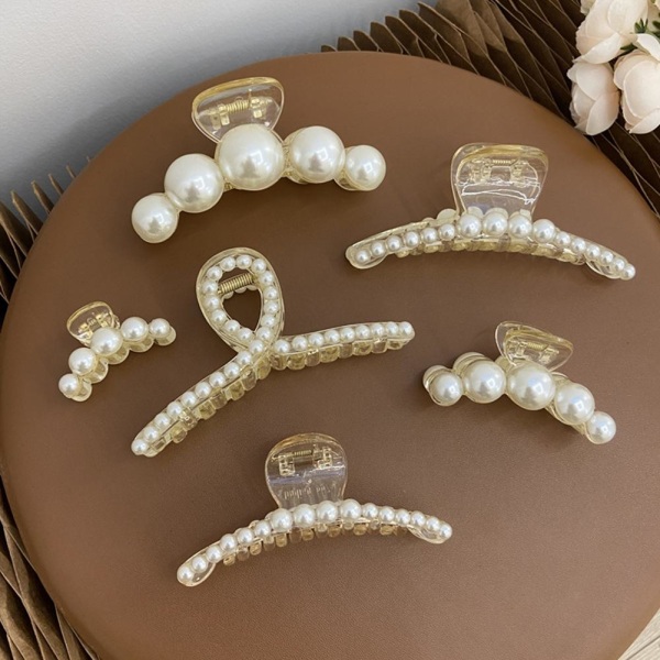 Kvinnor Big Pearl Hair Claw Clip Crab Clamp Large Metal Hairgrip H white2 Medium
