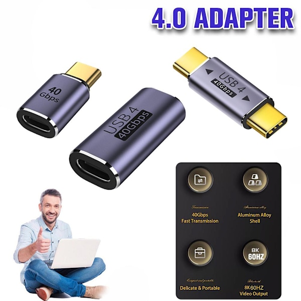 100W 40 Gbps USB-C till USB-C-adapter Typ C Snabbladdningskonverter Male to Female one-size