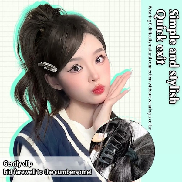 Hår Extensions Claw Clip Ponytail Extensions Kort Falsk Pony T dark black 1pcs