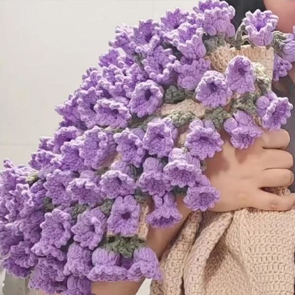 Handgjord virkad blomsterbukett filt stickad I6U4 bomull E5G8