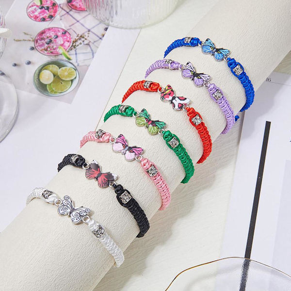 Enkelt flätat snöre armband för kvinnor blå fjäril justerbar flickpresent C0 Pink One size