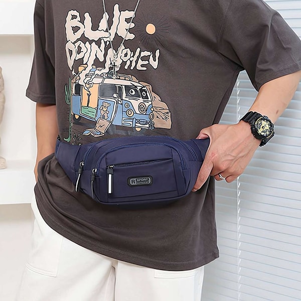 Multifunktionell Justerbar Midjeväska i Nylon Sling Bröstväska Axelväska Unise^` Blue One size