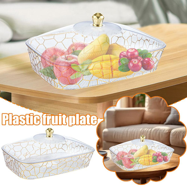2025 Ny Rund Fruktskål Med Lock Plast Transparent Skål Mu transparentB M