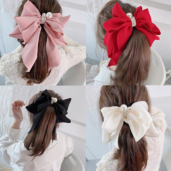 Kvinnor Stora Rosett Hårnål Chiffon Stor Rosett Spännen Band Hai red one size