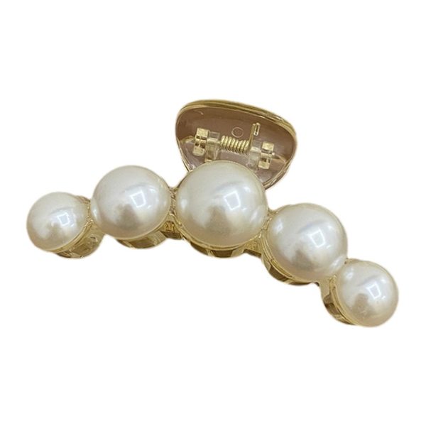 Kvinnor Big Pearl Hair Claw Clip Crab Clamp Large Metal Hairgrip H white large