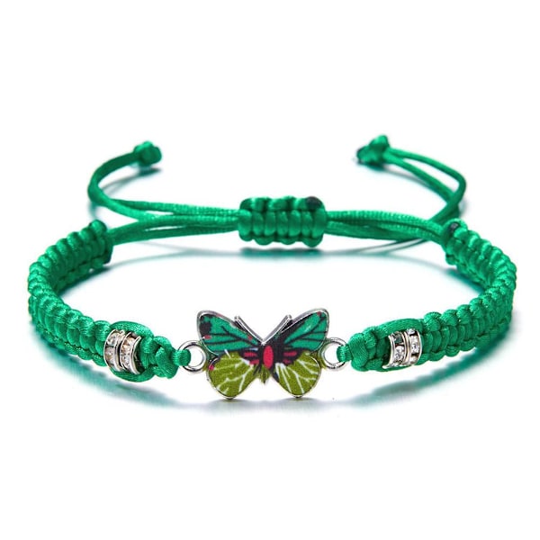 Enkelt flätat snöre armband för kvinnor blå fjäril justerbar flickpresent C0 Green One size