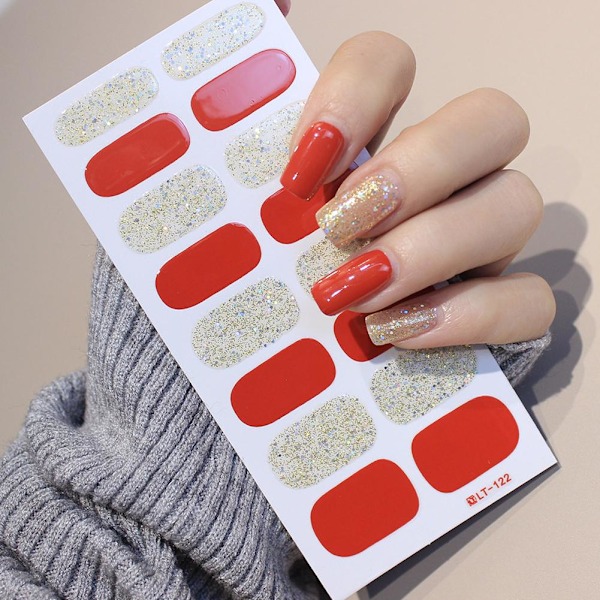Glitterpulver Nagelsticker färggradient hopp vattentät finge LT-128 16pcs