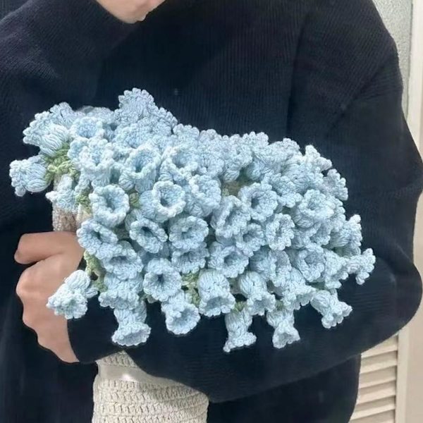 Handgjord virkad blomsterbukett filt stickad I6U4 bomull E5G8