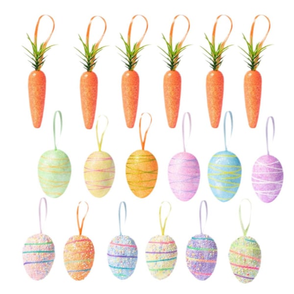 18-pack Påskägg Morot Hängande Ornament, Färgglada Skum Påsk