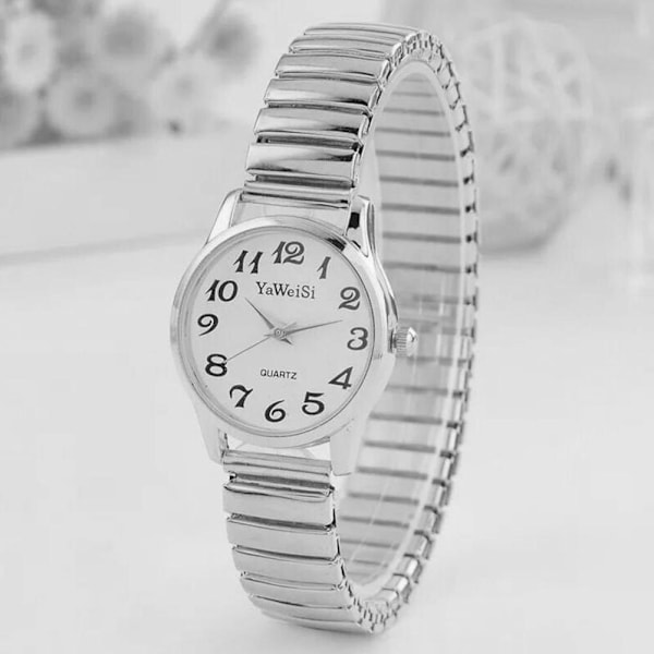 Unisex Armbandsur Kvartsur Expanderbar Stretch Damklocka silver Female