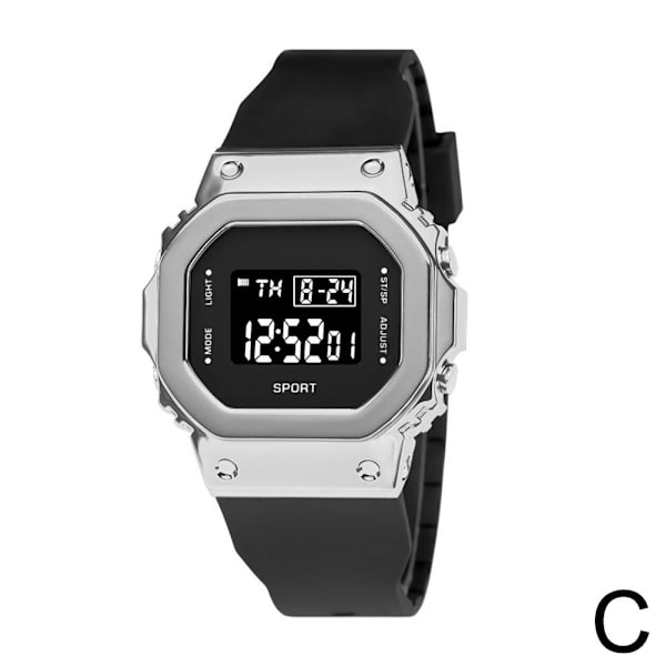 Metall Liten Fyrkantig Multifunktionell Sportklocka Trendig Mode C Gold White One size